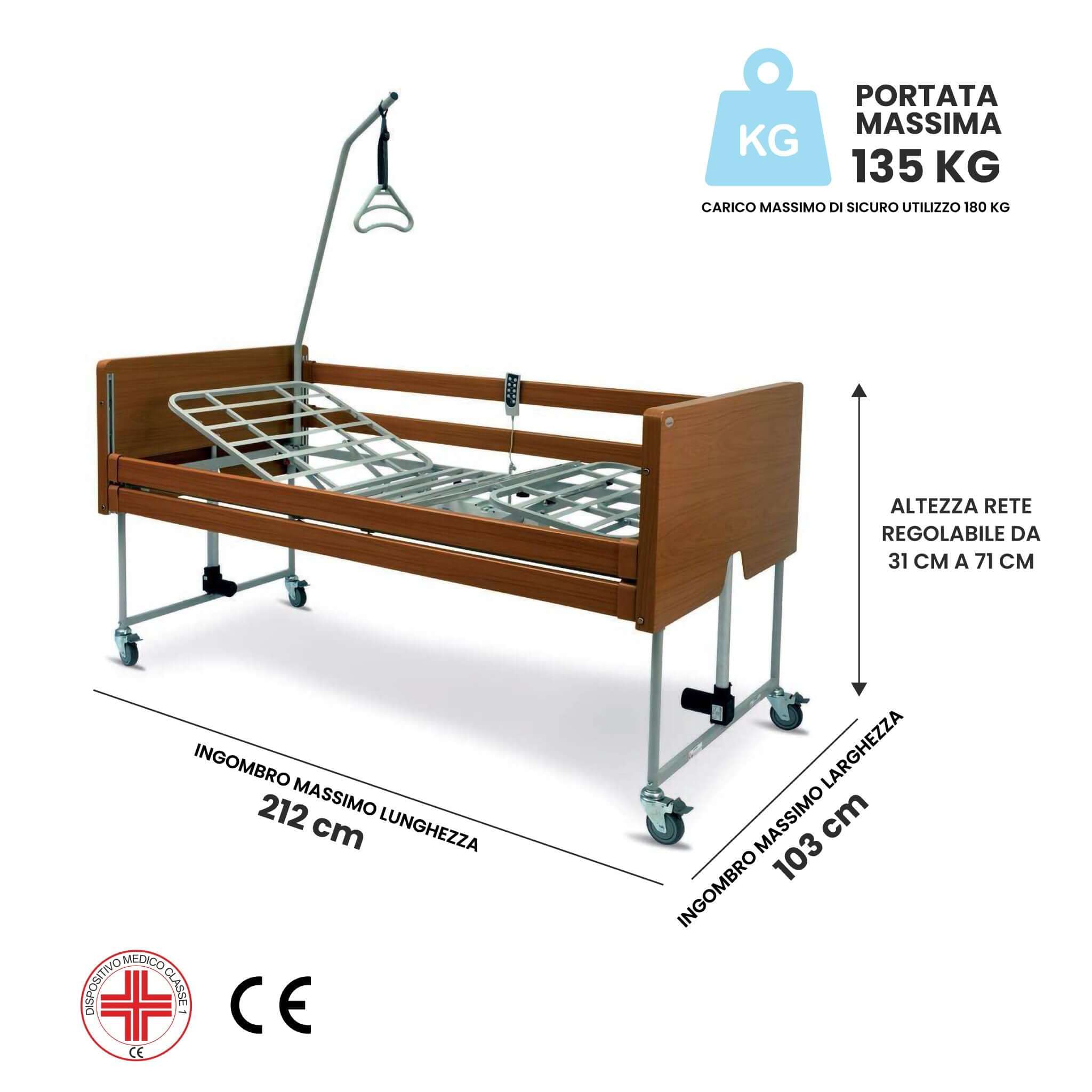 Scheda dimensioni letto ospedaliero elettrico