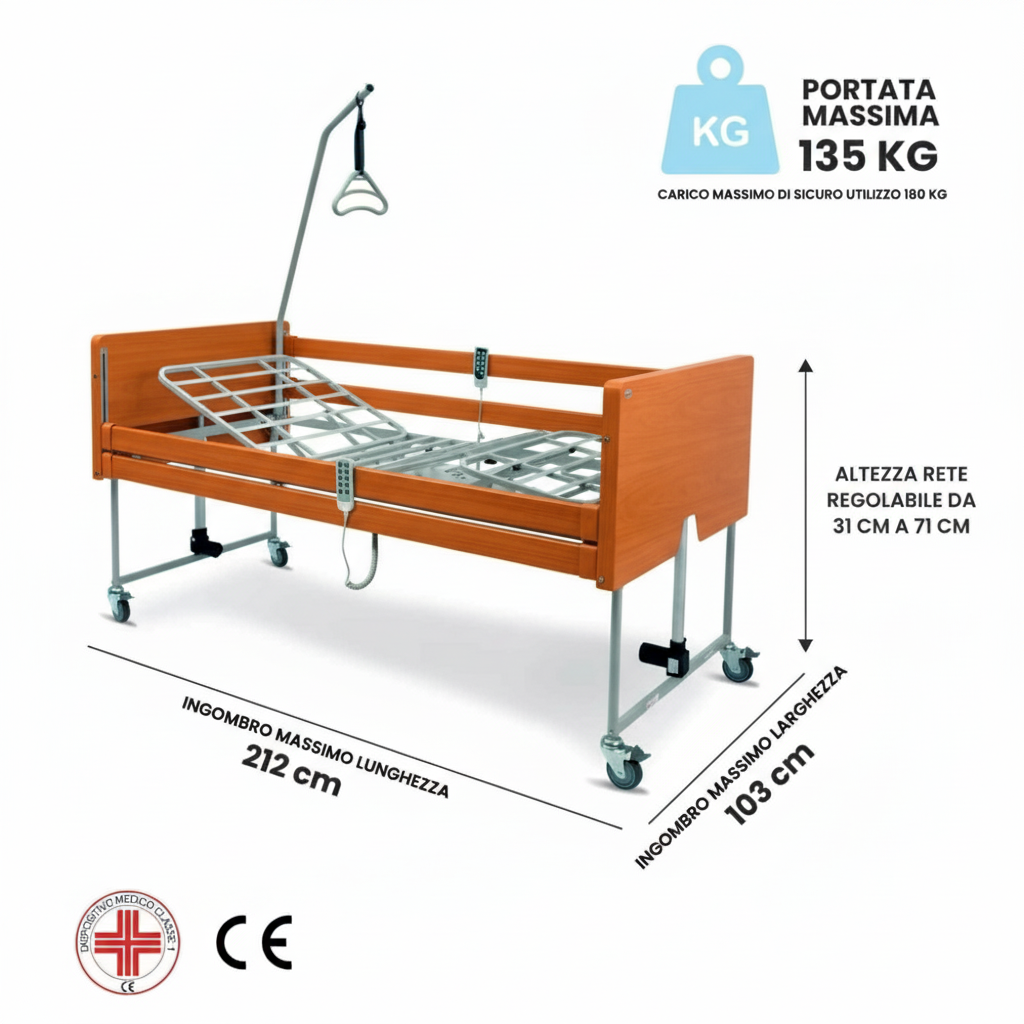 Letto Ospedaliero Elettrico in Legno con posizione Trendelenburg