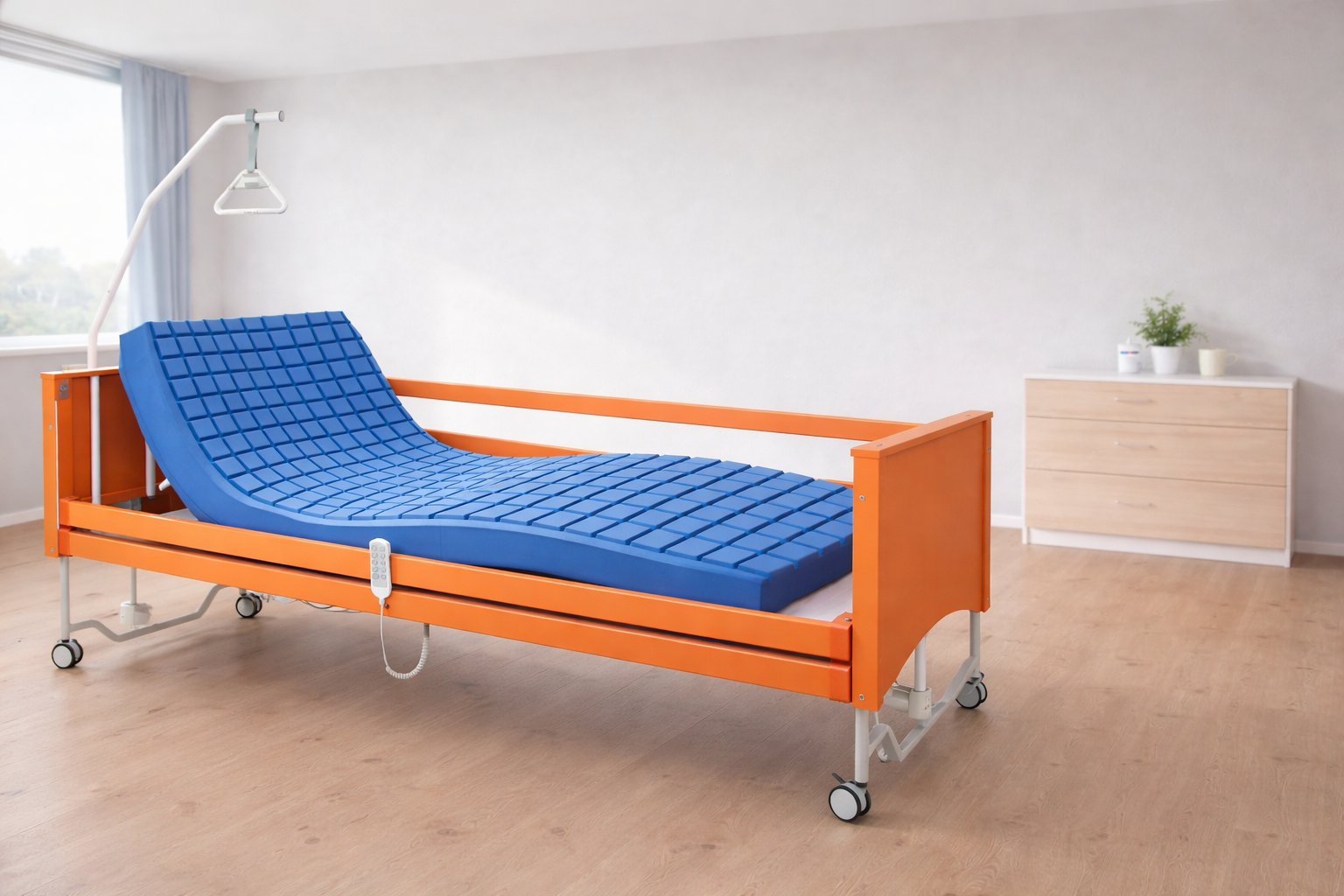 LETTO OSPEDALIERO ELETTRICO IN LEGNO CON 4 MOTORI